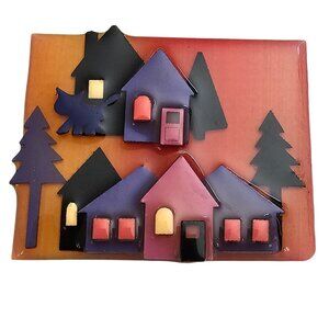 Lucinda House Pink Purple Black And Tree Pin J497